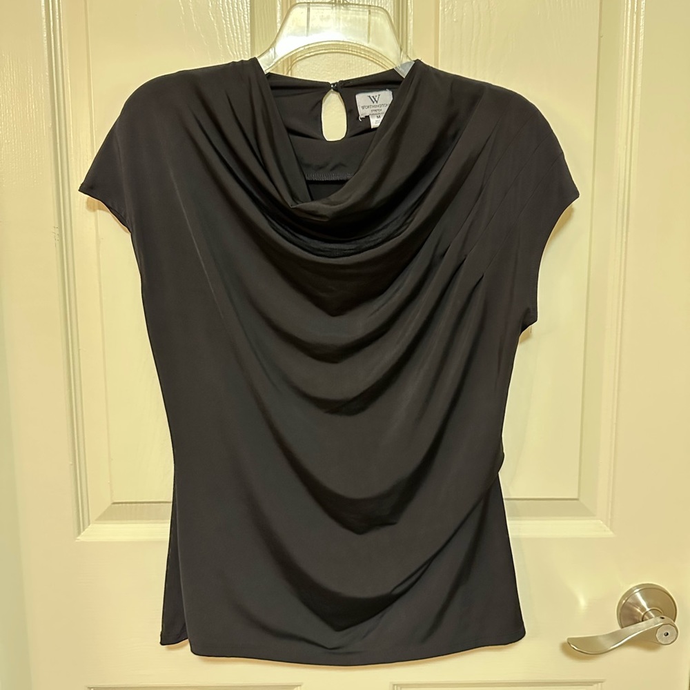 Worthington Stretch Black Cowl Neck Cap Sleeve Blouse Size M